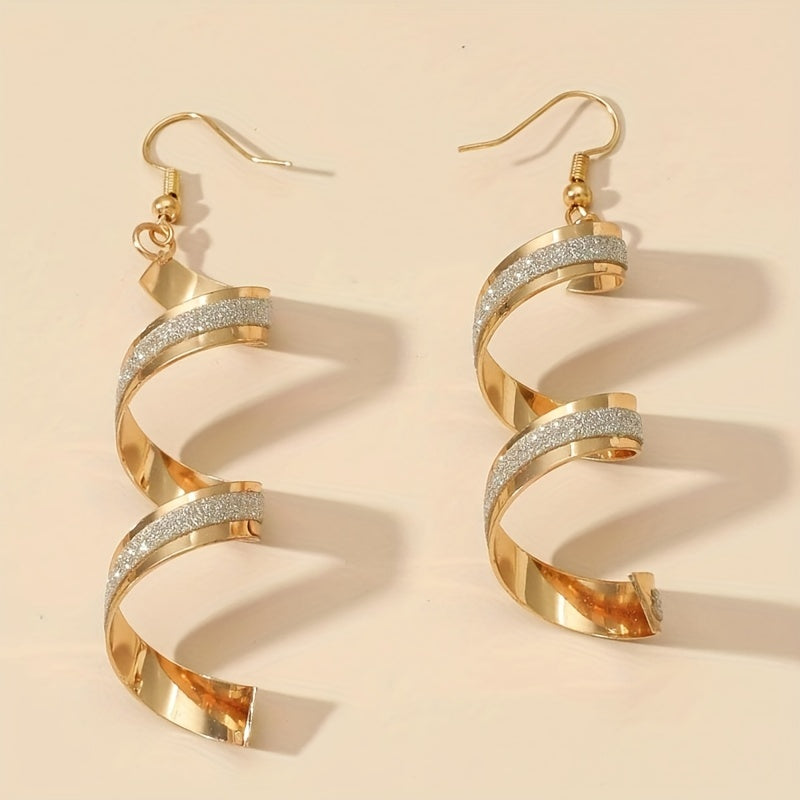 Golden Spiral Design With Sequins Decor Dangle Earrings Elegant Sexy Style Exquisite Female Gift