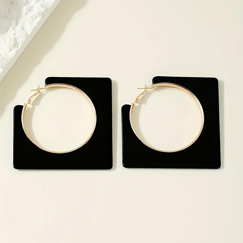 Black Rhombus Shape Hollow Round Pattern Dangle Earrings Sexy Simple Style Daily Wear Accessories