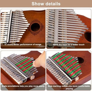 17 Keys Kalimba Thumb Piano, Ergonomic Portable Finger Piano, Retro Style Mbira Finger Piano With Study Instruction And Tune Hammer, Music G