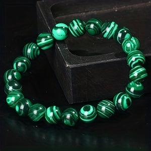 1pc Trendy Minimalist Green Beaded Bracelet For Men For Daily Decoration, Gift For Family And Friends, Holiday Birthday Gift For Boyfriends