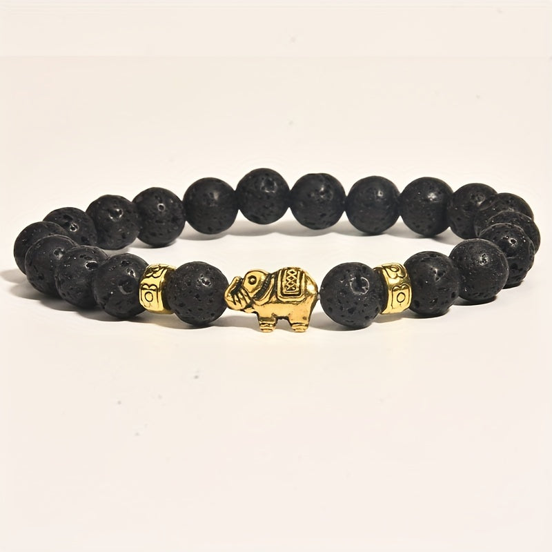 4pcs Natural Stone Elephant Bracelet Sandstone, Tiger Eye Stone, Volcanic Stone, White Pine Stone, Meditation Jewelry