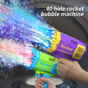 One Pack Of Children's 40 Holes Rocket Cartridge Handheld Portable Electric Automatic Bubble Gun LED Lighting For Boys And Girls Birthday Pa