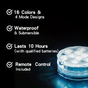 1/2/4pcs Submersible 10LED Lights Remote Control Battery Powered, Waterproof Light For Pool Aquarium Swimming Pool Light Fish Tank Light