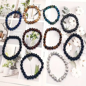 10pcs 8mm Semi Precious Stone Bracelet Round Beaded Bracelet, Crystal Heal Stretch Beaded Bracelets For Men, Bracelet Unisex, For Men And Wo