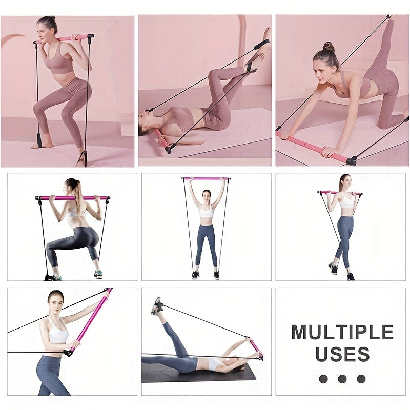 Ultimate Pilates Bar Set for Full-Body Fitness - Elastic Resistance Rope Stick for Chest Expansion, Back Training, and Body Stretching