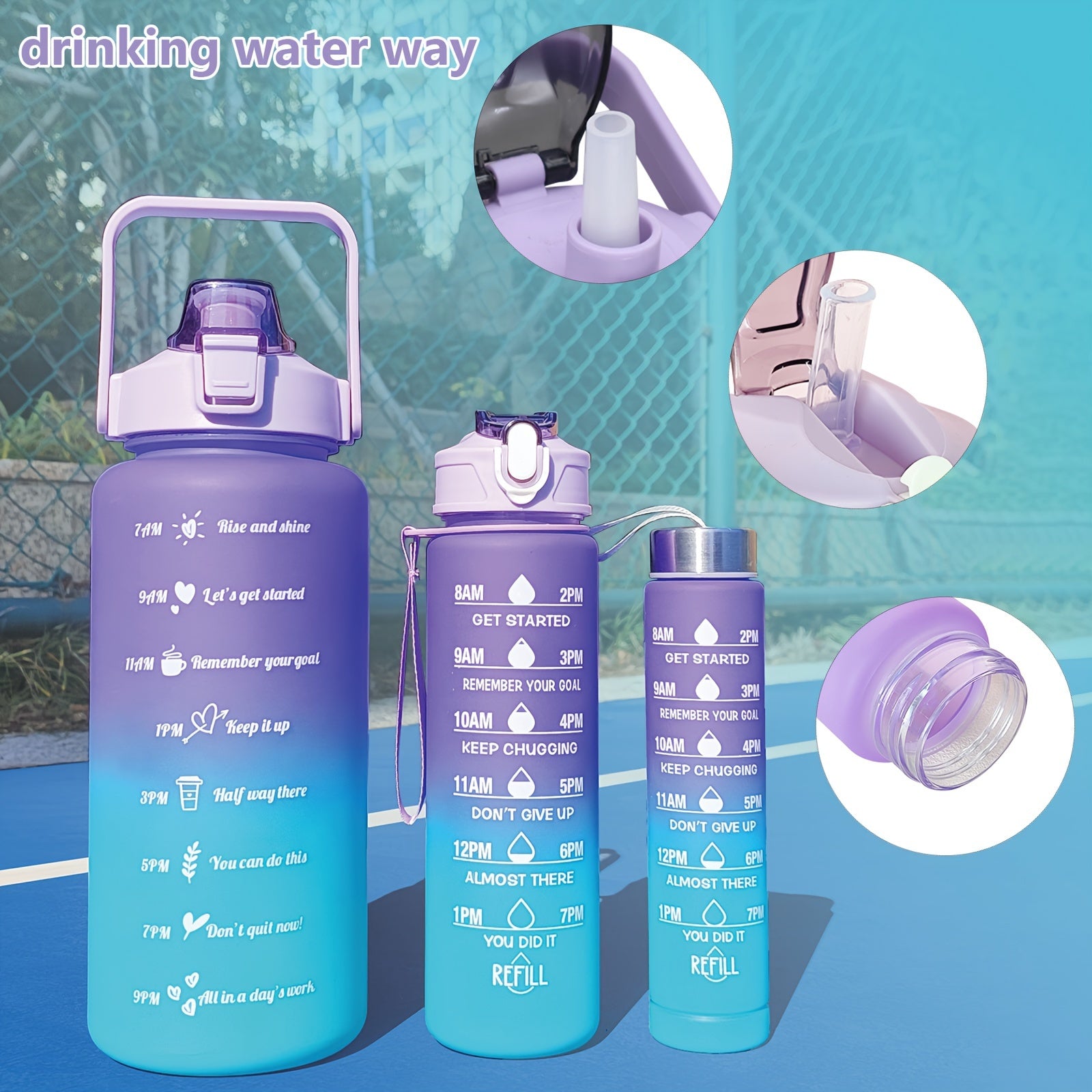 1pc/3pcs Stay Hydrated Anywhere: Portable Leakproof Water Bottle With Time Marker & Lanyard - Perfect For Adults & Families!