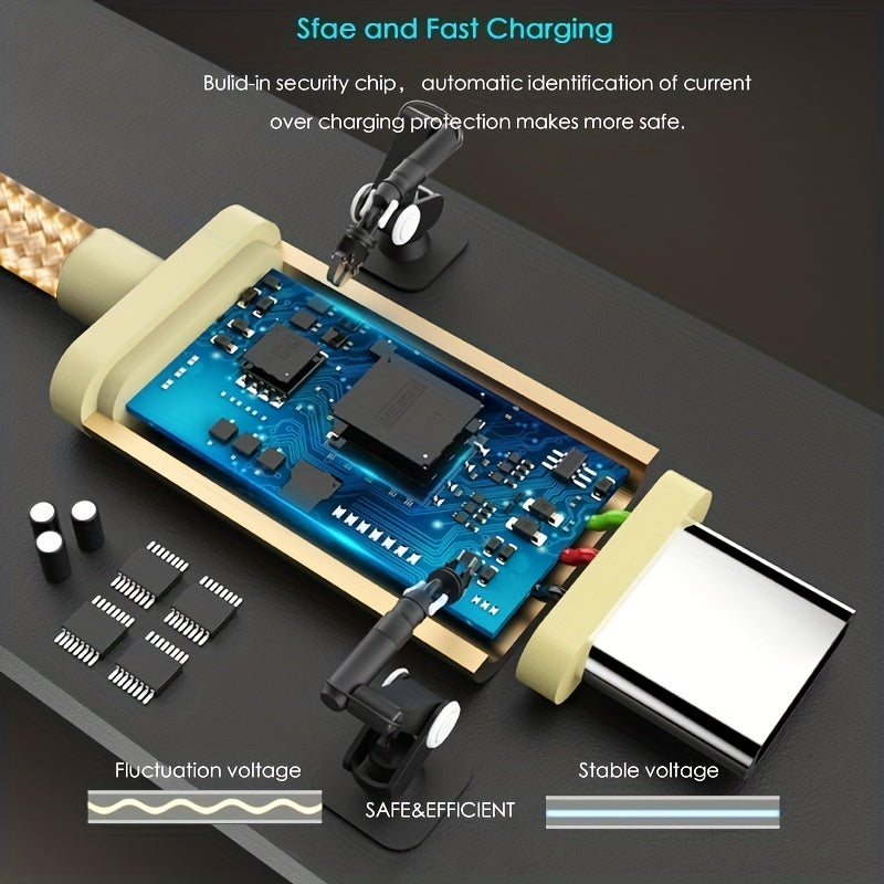 Multi-Device Quick Charge: Durable Nylon USB-C to USB Cable with High-Speed Data Sync - Universal & Glossy