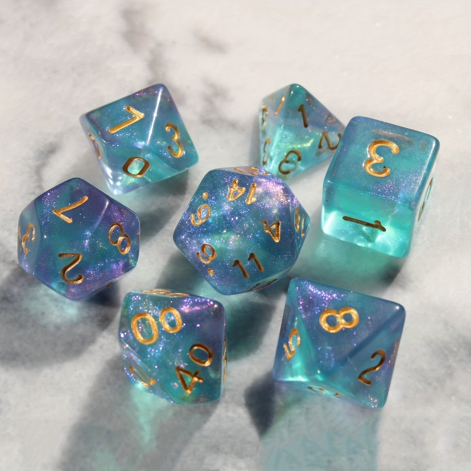 7pcs/Set Blue Starry Sky Dice Table Games RPG Dice Set For Party Halloween Christmas