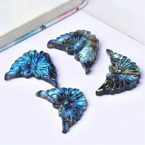 Beautiful Natural Labradorite Carving Wing Ornments Healing Crystal Skull Collectible Figurines Reiki Decor