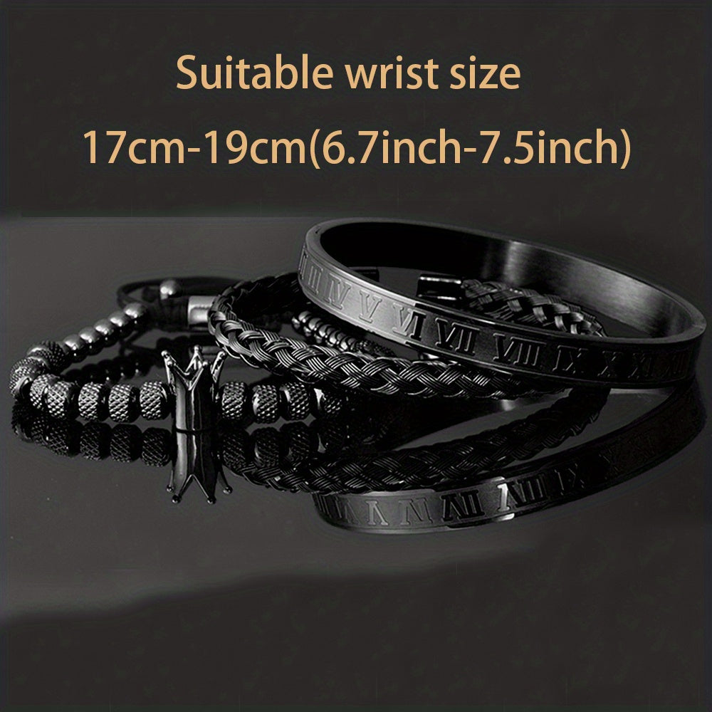 1pc Luxury Roman Royal Crown Charm Bracelet Men's Stainless Steel Geometry Open Adjustable Bracelets Couple Jewelry Gift