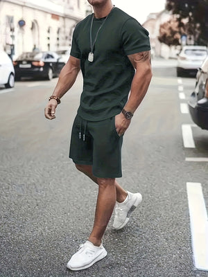 Men's Summer 2-Piece Set - Breathable Muscle Tee & Shorts - Versatile Beach/Sports/Loungewear