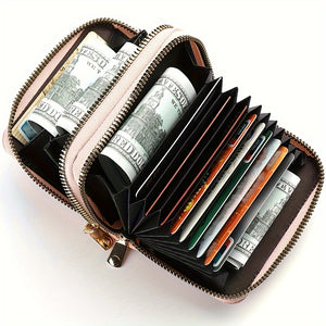 Women's Double-Zip Wallet: Spacious Faux Leather Organizer, Minimalist Style with Card Slots & Coin Pocket