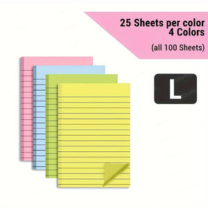 Color-Coded 100-Sheet Sticky Note Pads - Oblong, Portable Memo Blocks for Office, School, Home