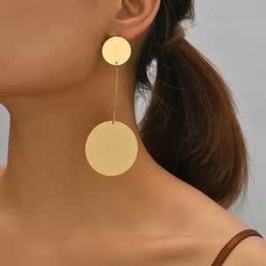 Double Glossy Round Sheet Design Dangle Earrings Elegant Simple Style Trendy Gift For Women Girls Daily Casual