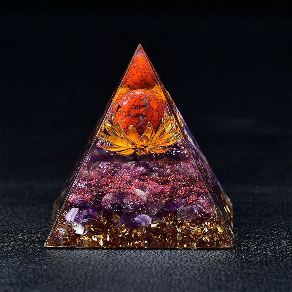 Red Jasper Sphere Lotus Orgone Pyramid EMF Protection Quartz Reiki Meditation