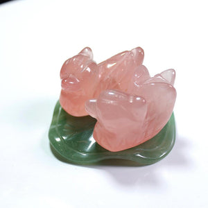 Rose quartz mandarin duck Natural stone carved Lover symbolize Figurine Green aventurine stand Chakra Reki Decoration