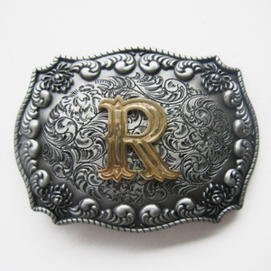 Western Men‘s Zinc alloy Leather Belt Buckle Cowboy Letter R shape Pattern US Local Shipping