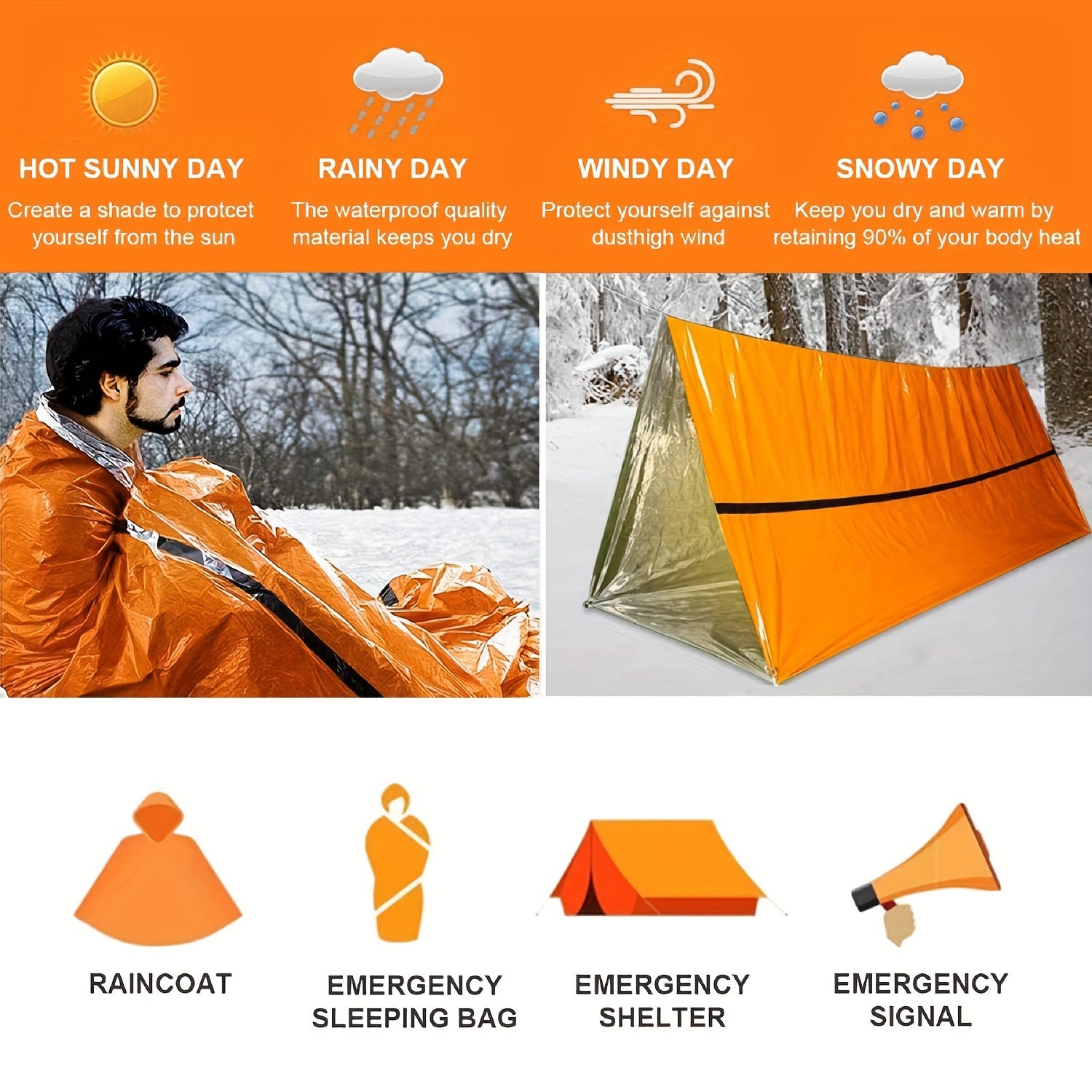 Emergency Sleeping Bag: Reusable Survival Blanket for Outdoor Camping, Hiking & Rescue - Lightweight & Easy to Carry!