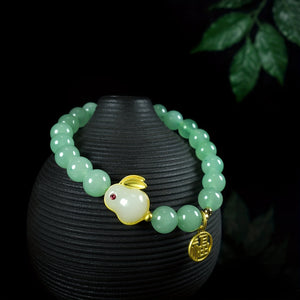 1pc Aventurine Jade Bracelet With Cute Bunny Bracelet