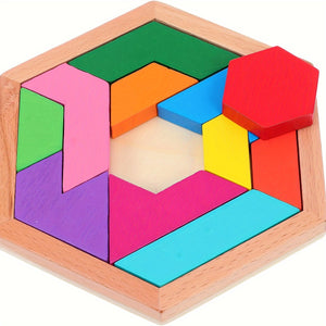 Hexagon Tangram Puzzle, Wooden Puzzle Toys, Challenging Puzzles Wooden Brain Teasers Puzzle For Adults Puzzles Games, Family Portable Puzzle