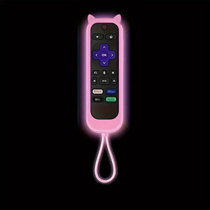 Glow In The Dark Cute Cat's Ears Shaped Silicone Universal Remote Control Cover With Lanyard Suitable For TCL For Hisense For Roku TV Remote