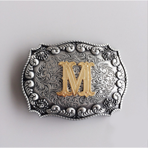 Western Men‘s Zinc alloy Leather Belt Buckle Cowboy Letter M shape Pattern US Local Shipping