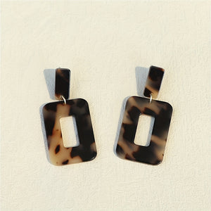 Hollow Rectangle Shape Amber Pattern Design Dangle Earrings Retro Minimalist Style Acrylic Jewelry Trendy Female Gift