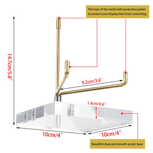 Clear Acrylic Display Stand Holder with Adjustable Metal Arms, Gold Plates Display Stand Easel for Plate Geodes Fossils Minerals Crystals