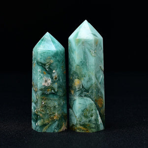 Green Silky Fluorite Crystal Tower Reiki Healing Meditation Chakra Points