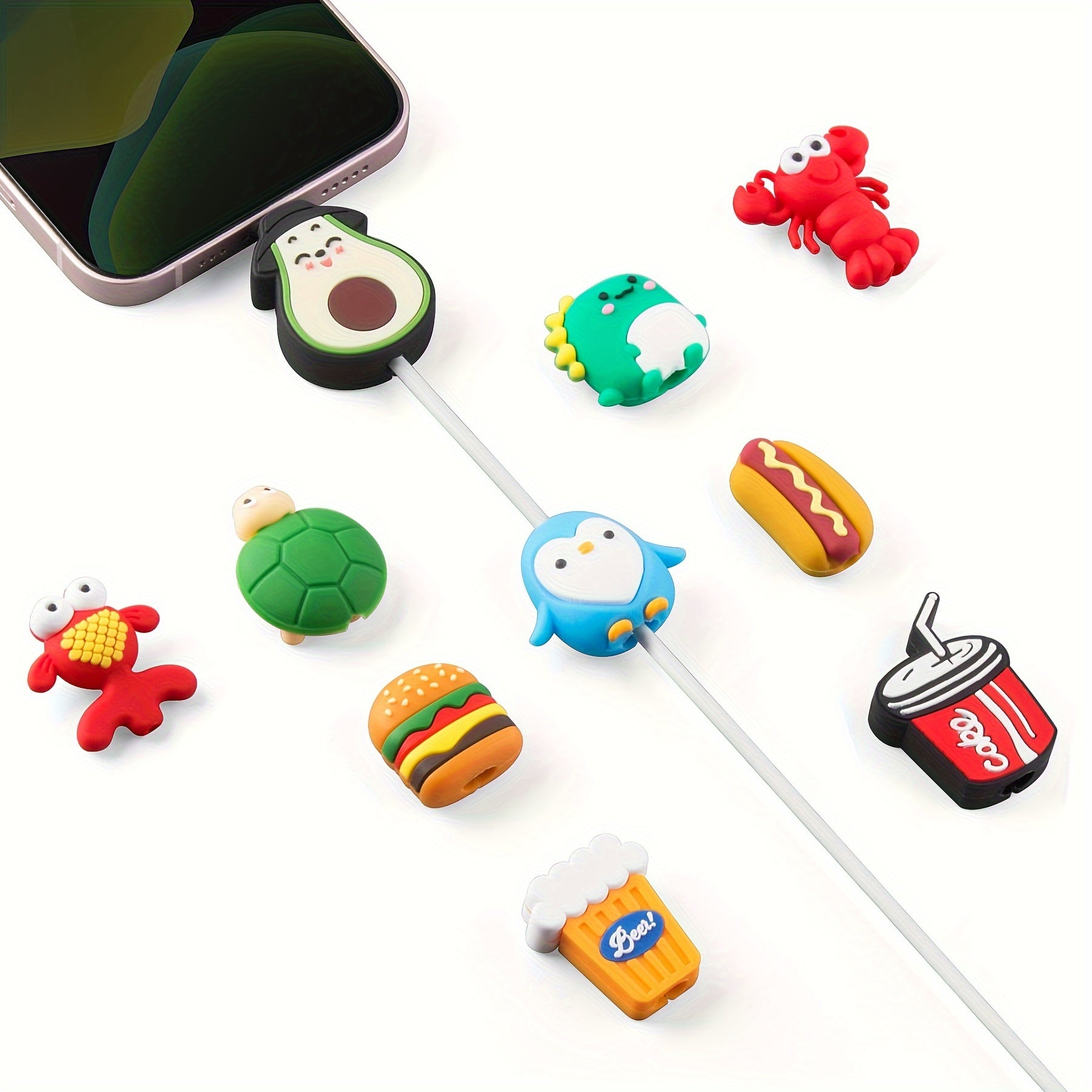 10PCS Cute Fruit Animal Charging Buddies, Charger Cable Protect Sets Compatible For IPhone IPad Only