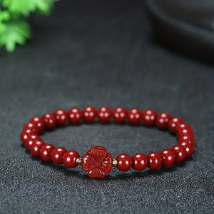 Men's Classic Cinnabar Round Beads Bracelet, Gift For Family And Friends, Holiday Birthday Gift For Boyfriends / Girlfriends