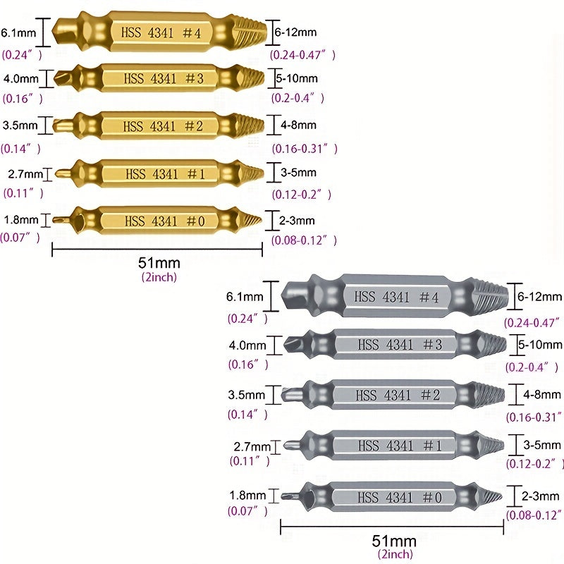 5Pcs Damaged Screw Extractor Set - Easily Remove Stripped & Broken Screws In Seconds!