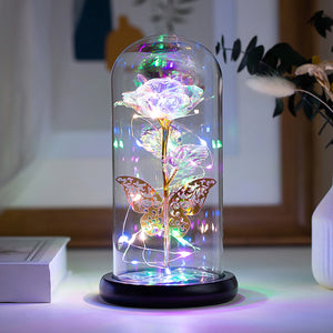 Romantic LED Rose Butterfly Lamp in Glass Dome - Perfect Home Decor and Gift for Weddings, Birthdays, Valentine's Day, and Mother's Day (Bat