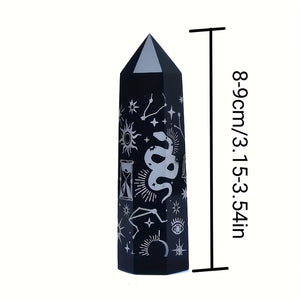 Black Obsidian Seven Main Chakras Symbolic Crystal Tower Healing Crystal The Seven Chakras Wand For Spiritual Use Hexagonal Point Reiki Chakra Gemsone Home Office Decoration