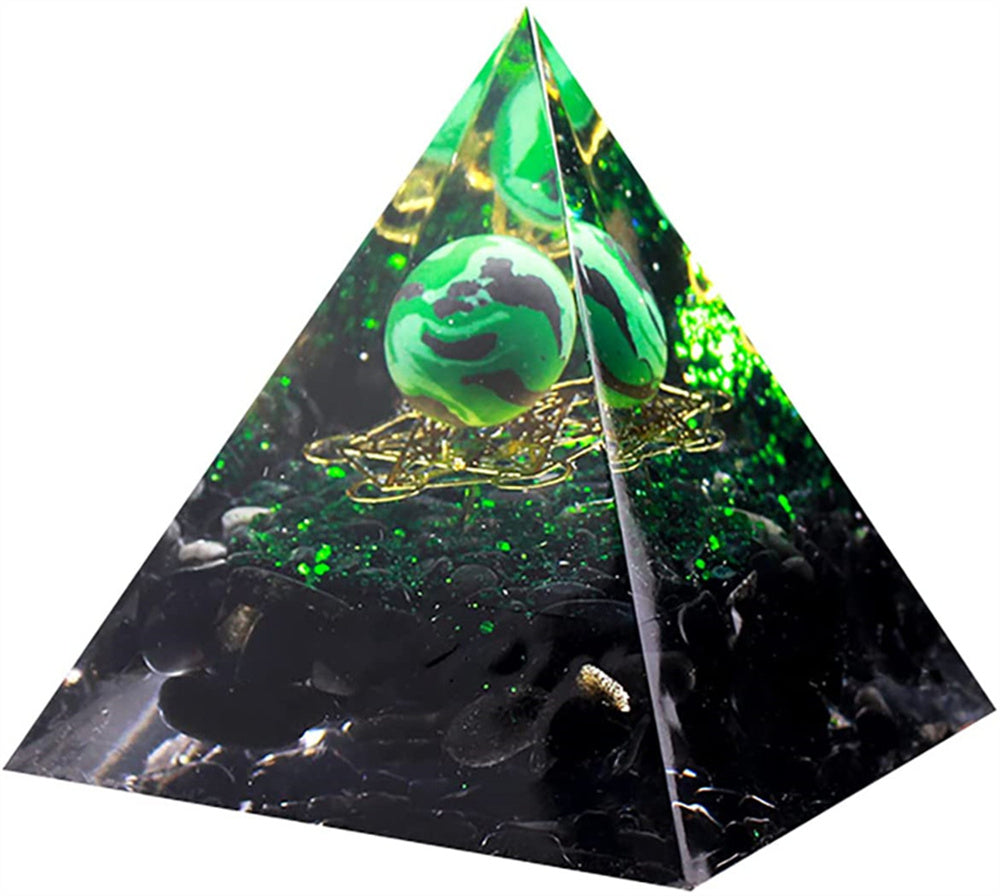 Healing Crystal Pyramid Orgonite Meditation Generator Orgone Positive Energy Origin of Life Malachite Obsidian Crystal