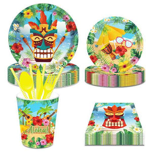 Hawaiian Paper Plate Leaf Flower Party Plates Napkins Party Supplies 68PCS Set US Local Shipping