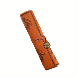 Vintage Retro Treasure Map Luxury Roll Leather Make Up PU Cosmetic Pen Pencil Case Pouch Purse Bag For School HOT