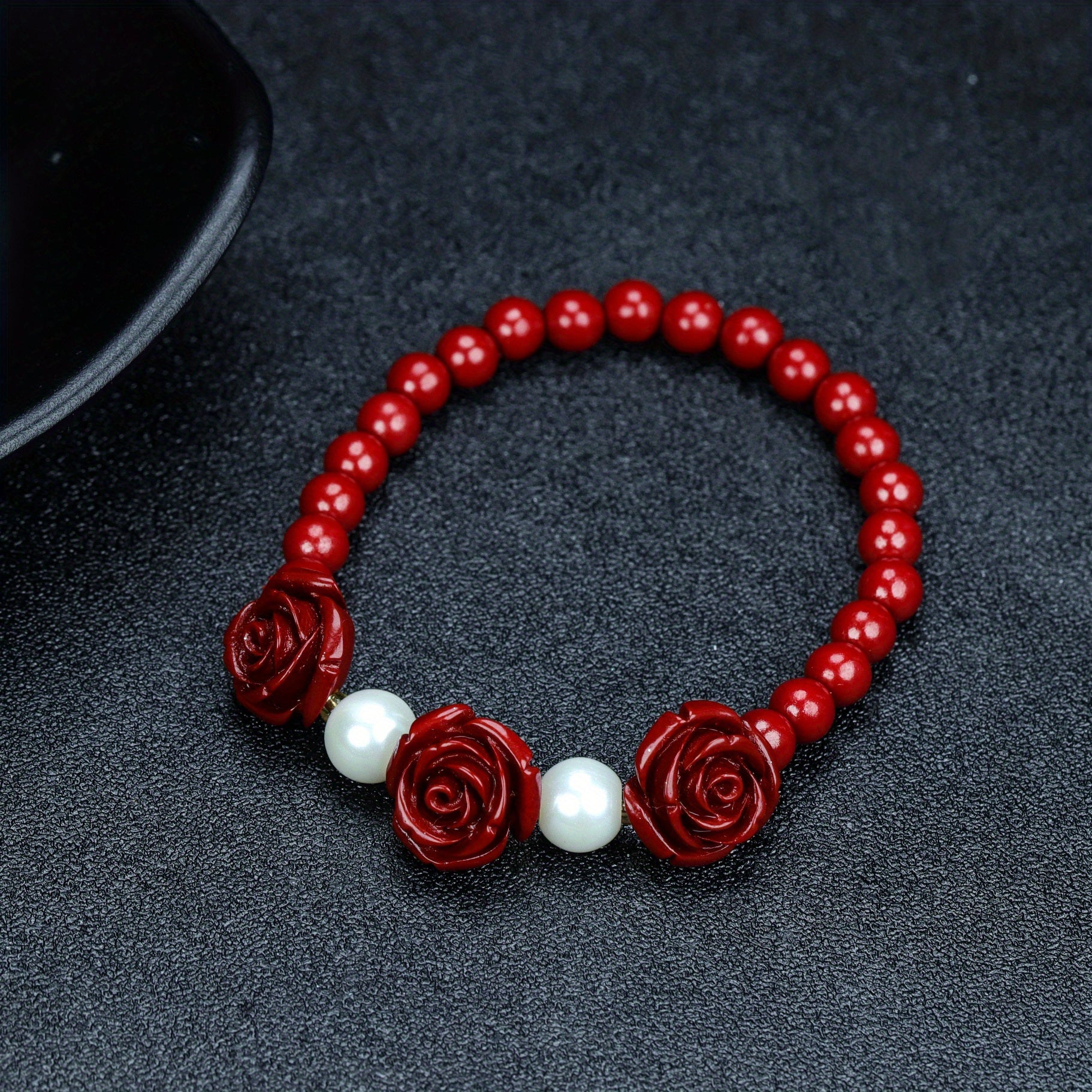 Natural Cinnabar Rose Bracelet Stretch Bracelet Ethnic Bracelet