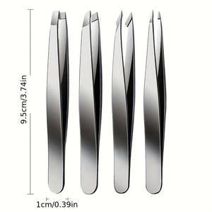 4pcs Tweezers Set - Professional Tweezers For Eyebrows - Great Precision For Facial Hair, Splinter And Ingrown Hair Removal, For Men And Wom