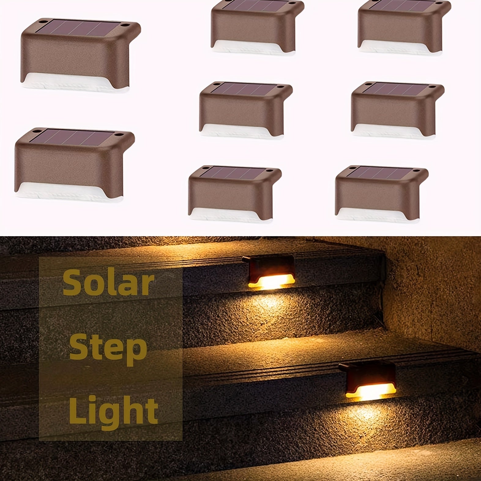 8-Pack Solar Step Lights – Weatherproof & Solar-Powered with Automatic Light Sensor for Stairs, Paths, and Patio Areas