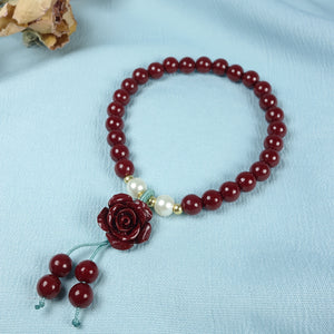 1pc Cinnabar Beads Bracelet, Good Luck Attracts Wealth Best Gift, Rose Pendant Elegant Charm Bracelet For Men Women