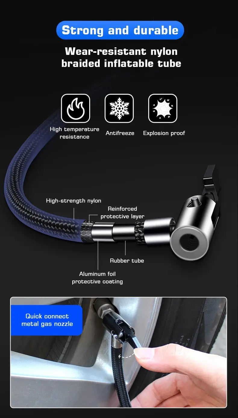 Portable Air Compressor: 150PSI Cordless Car Tire Inflator Pump With Pressure Gauge & Light - Perfect For Cars, Motorcycles & Bicycles!