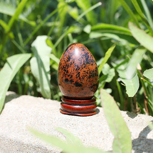 Natural Gemstone Red Obsidian Quartz Stone Egg  Feng Shui Decor Crystal Healing Reiki Sphere 45MM With Stand