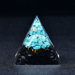 Obsidian with Blue Howlite Healing Orgone Pyramid EMF Protection Meditation Gift