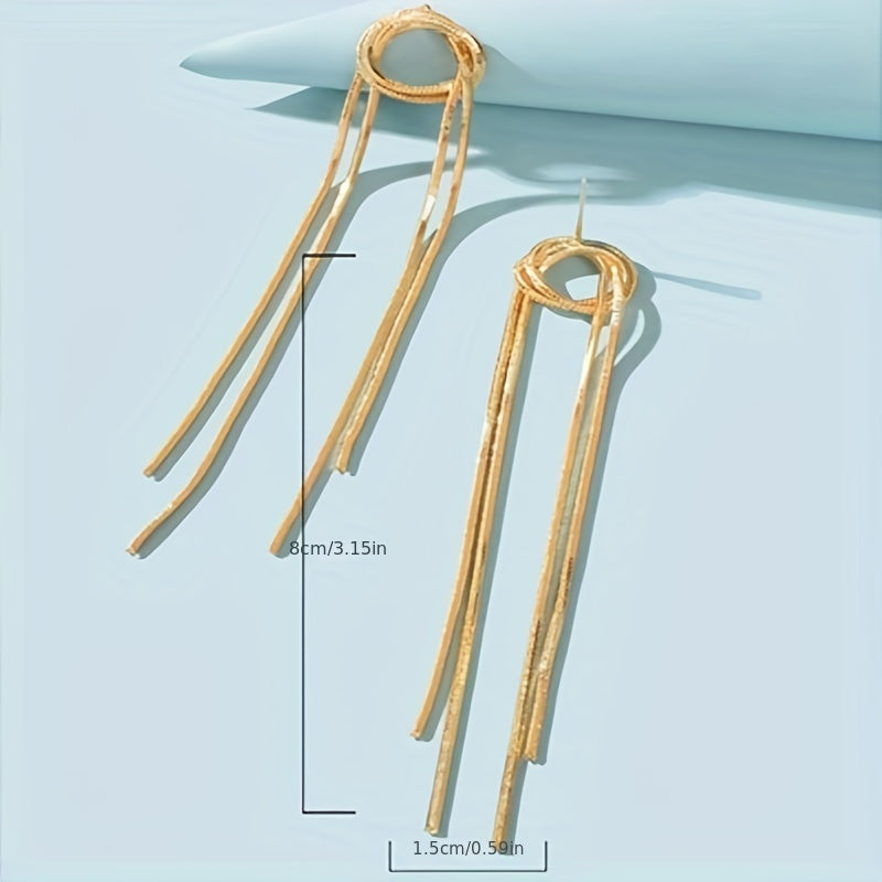 Golden Tassel Design Retro Dangle Earrings Alloy 18K Gold Plated Jewelry Trendy Female Gift Wedding Banquet Accessories