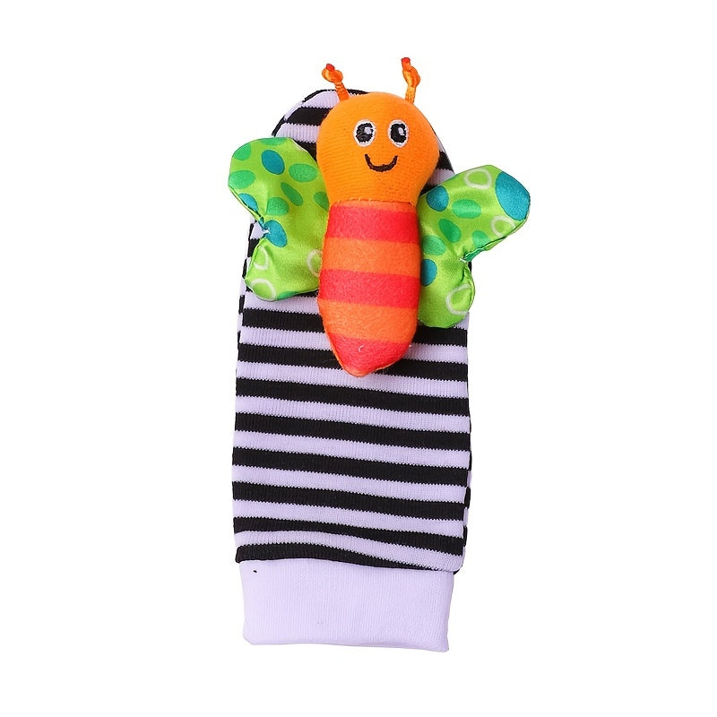 4-Pack Of Adorable Baby Wrist Strap Socks - Cartoon Hand Rattle & Plush Toy Set! Christmas Halloween Thanksgiving gifts