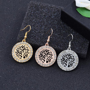 Tree of Life Inlaid Zircon Drop Dangle Earrings Personality Ladies Charm Crystal Jewelry 1Pair