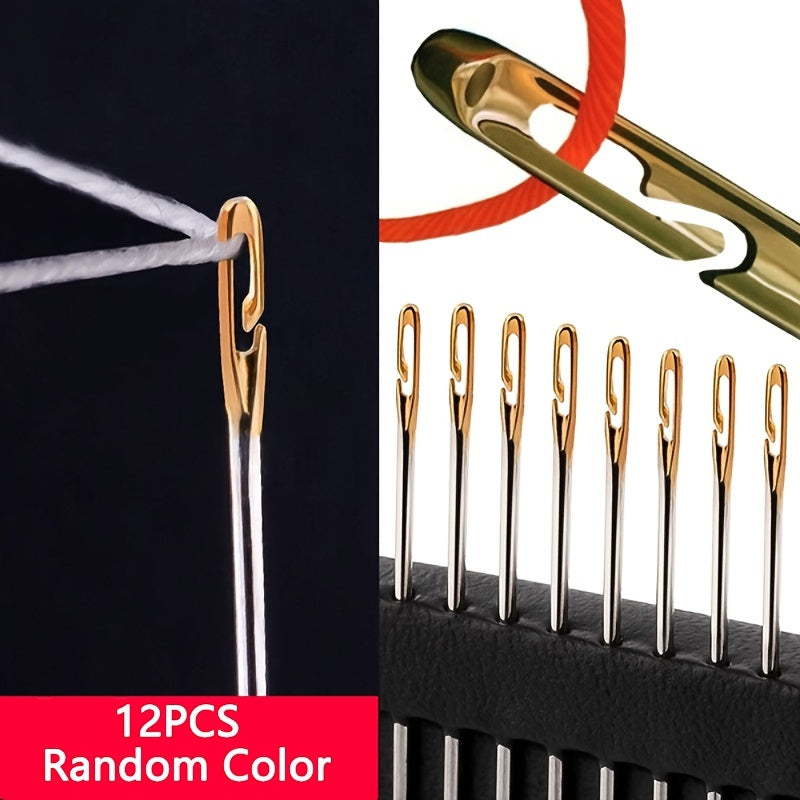 12pcs Blind Needle Elderly Needle-side Hole Hand Household Sewing Stainless Steel Sewing Needless Threading Diy Jewelry White