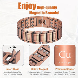 1pc Strength Copper Bracelets For Men Arthritis, 99.99% Pure Copper Magnetic Bracelet With 3 Row Neodymium Magnets Adjustable Length, Jewelr