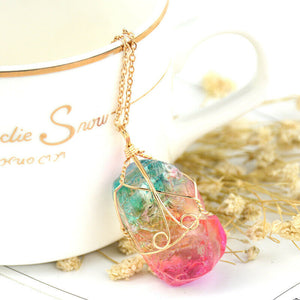 Irregular Shape Colorful Crystal Pendant Charms Necklace Sweater Chain Chakra